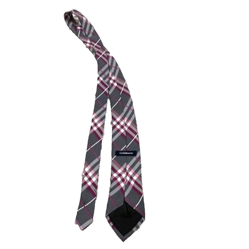 Croft and Barrow Men's Neck Tie‎ Plaid Grey Purple White